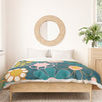 Pretty Groovy Retro Garden Floral Pattern Blue Pink Orange Olive 2 Duvet Cover Gallery Image 3