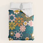 Pretty Groovy Retro Garden Floral Pattern Blue Pink Orange Olive 2 Duvet Cover Gallery Image 6