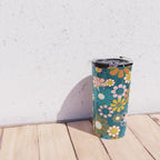 Pretty Groovy Retro Garden Floral Pattern Blue Pink Orange Olive 2 Travel Mug Gallery Image 4