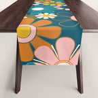 Pretty Groovy Retro Garden Floral Pattern Blue Pink Orange Olive 2 Table Runner Gallery Image 1