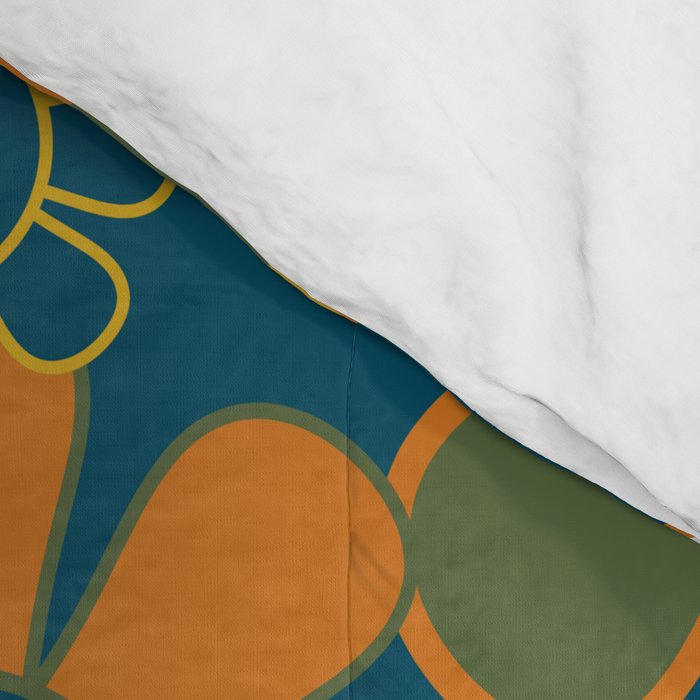 Pretty Groovy Retro Garden Floral Pattern Blue Pink Orange Olive 2 Comforter Gallery Image 4