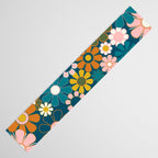 Pretty Groovy Retro Garden Floral Pattern Blue Pink Orange Olive 2 Table Runner Gallery Image 3