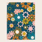 Pretty Groovy Retro Garden Floral Pattern Blue Pink Orange Olive 2 Poster Gallery Image 4