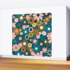 Pretty Groovy Retro Garden Floral Pattern Blue Pink Orange Olive 2 Wall Mural Gallery Image 2