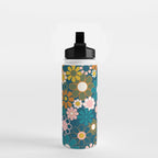 Pretty Groovy Retro Garden Floral Pattern Blue Pink Orange Olive 2 Water Bottle Gallery Image 2