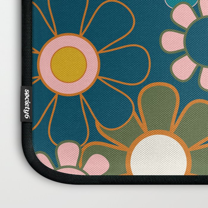 Pretty Groovy Retro Garden Floral Pattern Blue Pink Orange Olive 2 Laptop Sleeve Gallery Image 3