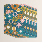 Pretty Groovy Retro Garden Floral Pattern Blue Pink Orange Olive 2 Wrapping Paper Gallery Image 3