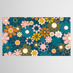 Pretty Groovy Retro Garden Floral Pattern Blue Pink Orange Olive 2 Tablecloth Gallery Image 2