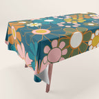 Pretty Groovy Retro Garden Floral Pattern Blue Pink Orange Olive 2 Tablecloth Gallery Image 1