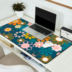 Pretty Groovy Retro Garden Floral Pattern Blue Pink Orange Olive 2 Desk Mat Gallery Image 2