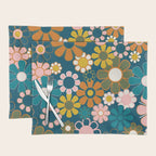 Pretty Groovy Retro Garden Floral Pattern Blue Pink Orange Olive 2 Placemat Gallery Image 1