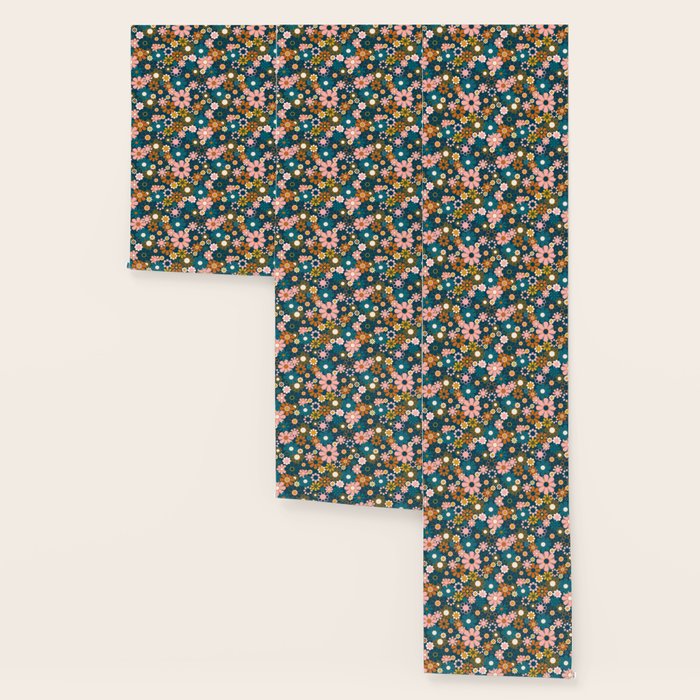 Pretty Groovy Retro Garden Floral Pattern Blue Pink Orange Olive 2 Wallpaper Gallery Image 3