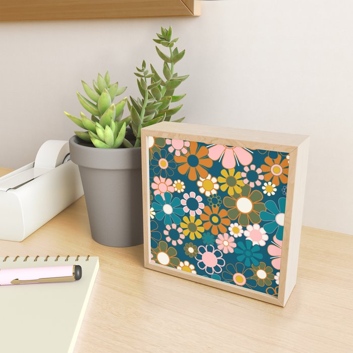 Pretty Groovy Retro Garden Floral Pattern Blue Pink Orange Olive 2 Mini Art Print Gallery Image 2
