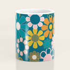 Pretty Groovy Retro Garden Floral Pattern Blue Pink Orange Olive 2 Coffee Mug Gallery Image 4