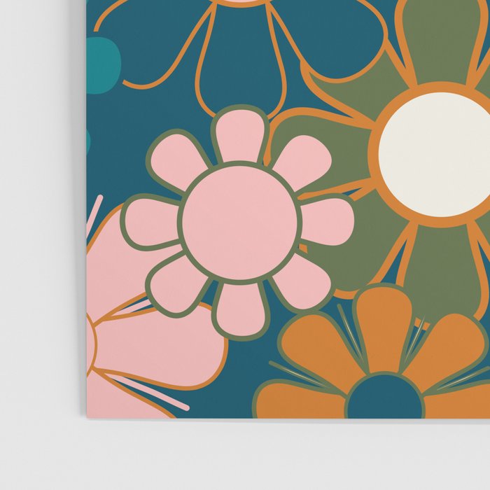 Pretty Groovy Retro Garden Floral Pattern Blue Pink Orange Olive 2 Poster Gallery Image 3