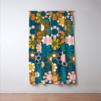 Pretty Groovy Retro Garden Floral Pattern Blue Pink Orange Olive 2 Window Curtain Gallery Image 3