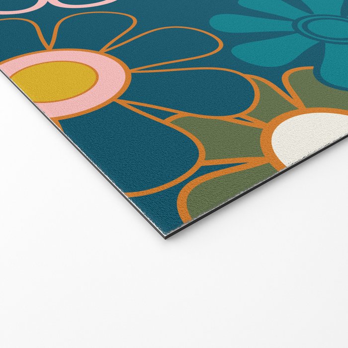 Pretty Groovy Retro Garden Floral Pattern Blue Pink Orange Olive 2 Welcome Mat Gallery Image 2