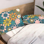 Pretty Groovy Retro Garden Floral Pattern Blue Pink Orange Olive 2 Pillow Sham Gallery Image 2