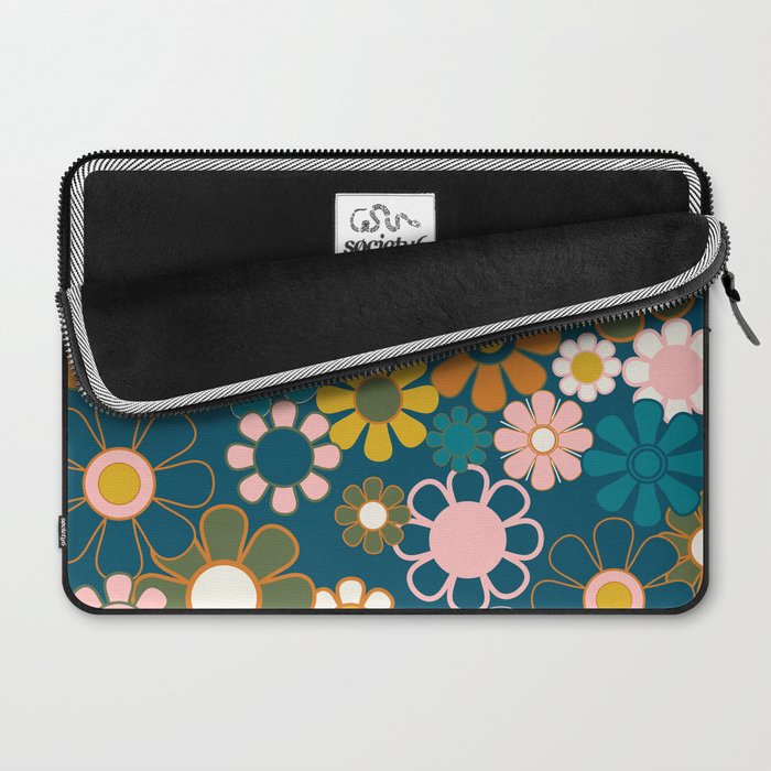 Pretty Groovy Retro Garden Floral Pattern Blue Pink Orange Olive 2 Laptop Sleeve Gallery Image 2