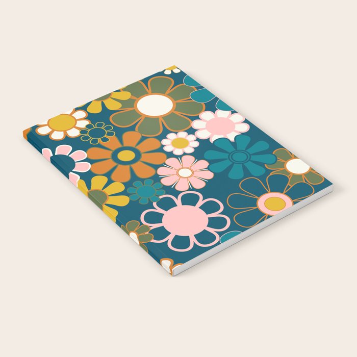 Pretty Groovy Retro Garden Floral Pattern Blue Pink Orange Olive 2 Notebook Gallery Image 2
