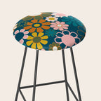 Pretty Groovy Retro Garden Floral Pattern Blue Pink Orange Olive 2 Stool Gallery Image 2