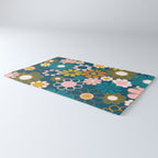 Pretty Groovy Retro Garden Floral Pattern Blue Pink Orange Olive 2 Rug Gallery Image 3