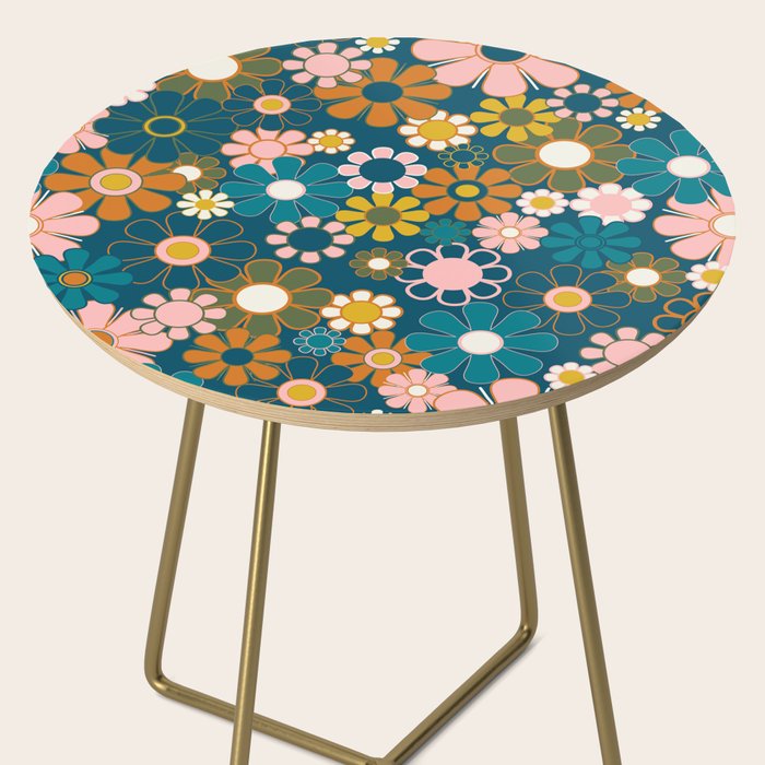 Pretty Groovy Retro Garden Floral Pattern Blue Pink Orange Olive 2 Side Table Gallery Image 2