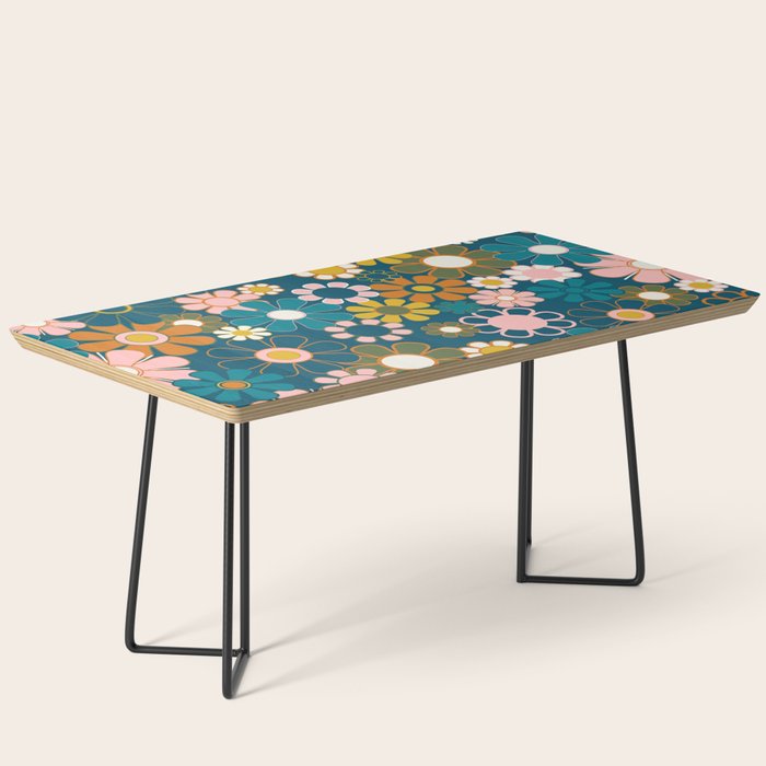 Pretty Groovy Retro Garden Floral Pattern Blue Pink Orange Olive 2 Coffee Table Gallery Image 1