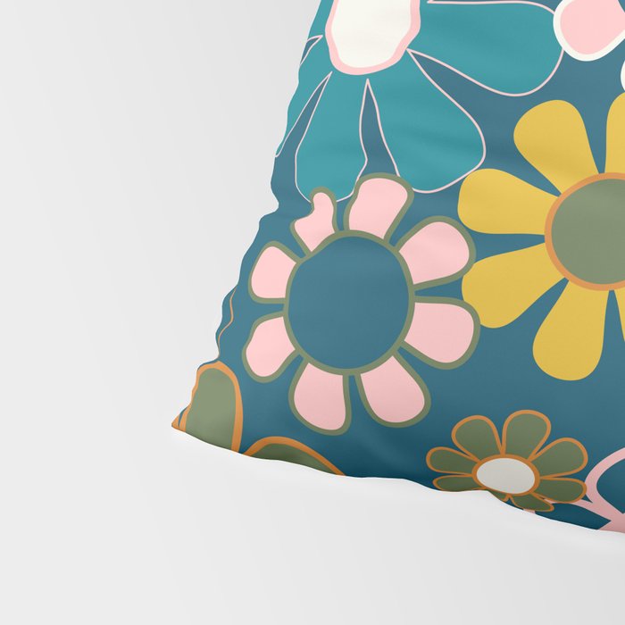 Pretty Groovy Retro Garden Floral Pattern Blue Pink Orange Olive 2 Pillow Sham Gallery Image 4