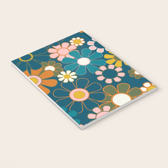 Pretty Groovy Retro Garden Floral Pattern Blue Pink Orange Olive 2 Notebook Gallery Image 3