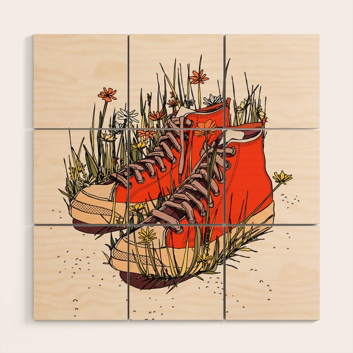 Sneakers Wildflowers Wood Wall Art Gallery Image 1