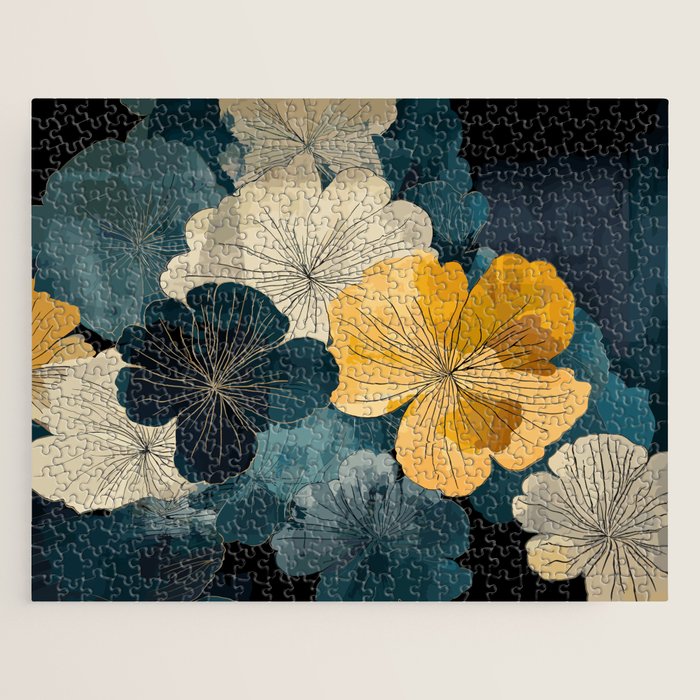 Floral Navy Honey Jigsaw Puzzle Gallery Image 1