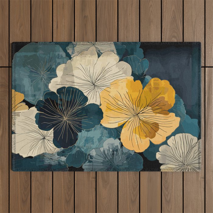 Floral Navy Honey Outdoor Rug Gallery Image 1