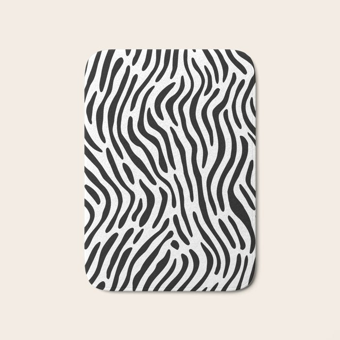 Black and white zebra stripe print art pattern Bath Mat Gallery Image 1