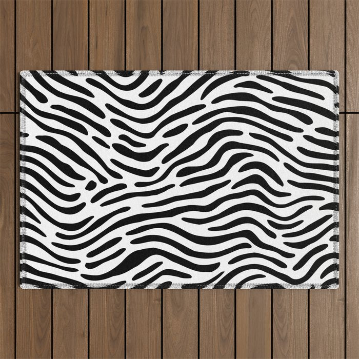 Black and white zebra stripe print art pattern Outdoor Rug Gallery Image 1
