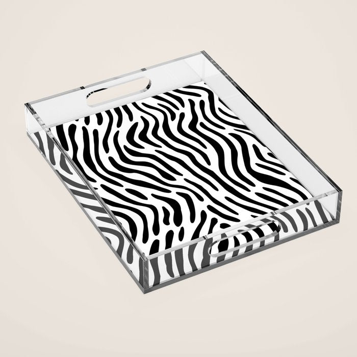 Black and white zebra stripe print art pattern Acrylic Tray Gallery Image 1