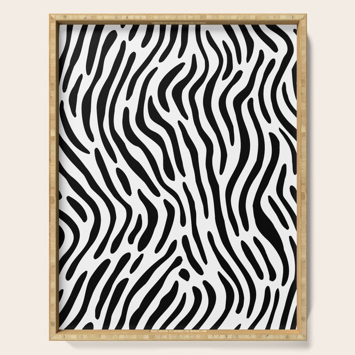 Black and white zebra stripe print art pattern Serving Tray Gallery Image 1