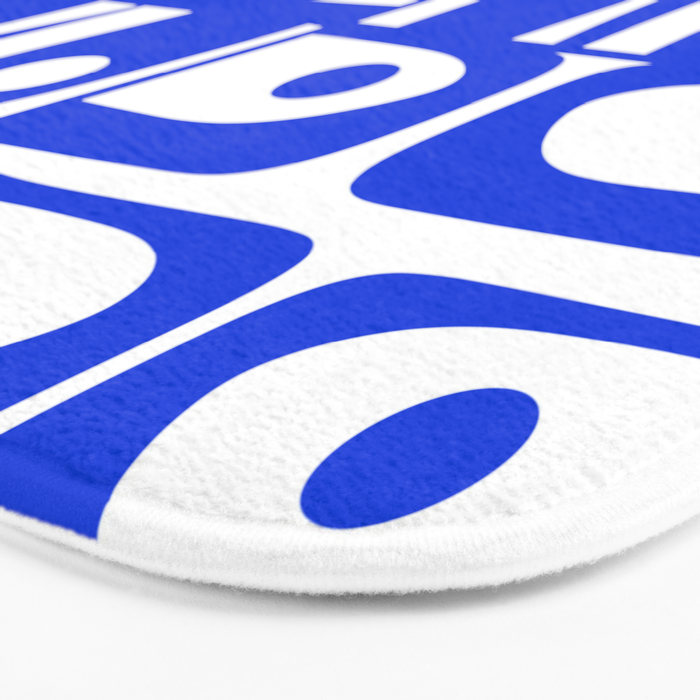 Mid Century Modern Piquet Multi Abstract Geometric Pattern Royal Blue and White Bath Mat Gallery Image 3