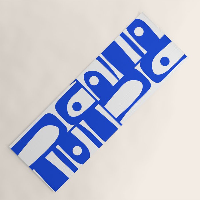 Mid Century Modern Piquet Multi Abstract Geometric Pattern Royal Blue and White Yoga Mat Gallery Image 1