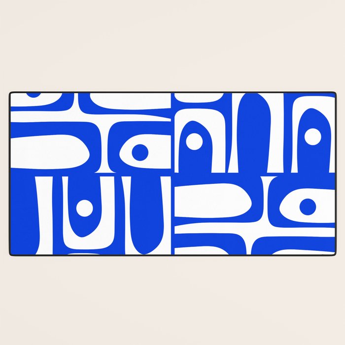 Mid Century Modern Piquet Multi Abstract Geometric Pattern Royal Blue and White Desk Mat Gallery Image 3