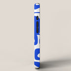 Mid Century Modern Piquet Multi Abstract Geometric Pattern Royal Blue and White iPhone Case Gallery Image 2