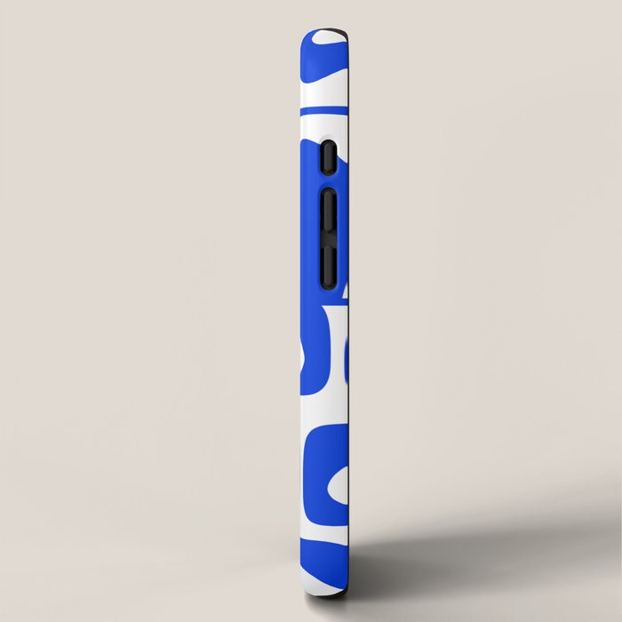 Mid Century Modern Piquet Multi Abstract Geometric Pattern Royal Blue and White iPhone Case Gallery Image 2