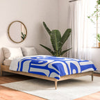 Mid Century Modern Piquet Multi Abstract Geometric Pattern Royal Blue and White Comforter Gallery Image 2