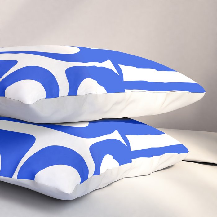 Mid Century Modern Piquet Multi Abstract Geometric Pattern Royal Blue and White Pillow Sham Gallery Image 3
