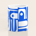 Mid Century Modern Piquet Multi Abstract Geometric Pattern Royal Blue and White Coffee Mug Gallery Image 4