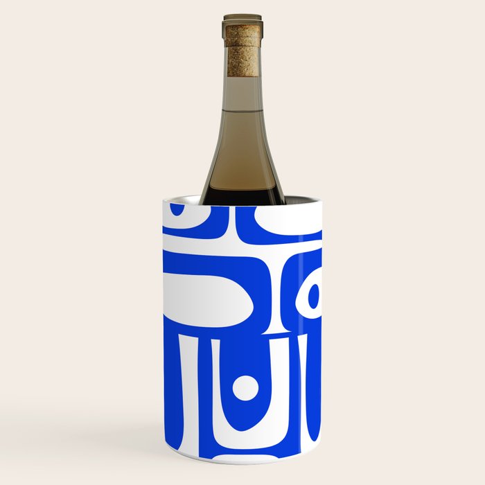 Mid Century Modern Piquet Multi Abstract Geometric Pattern Royal Blue and White Wine Chiller Gallery Image 2