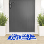 Mid Century Modern Piquet Multi Abstract Geometric Pattern Royal Blue and White Welcome Mat Gallery Image 3