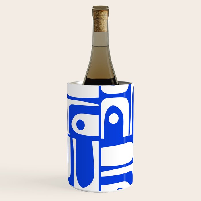 Mid Century Modern Piquet Multi Abstract Geometric Pattern Royal Blue and White Wine Chiller Gallery Image 1