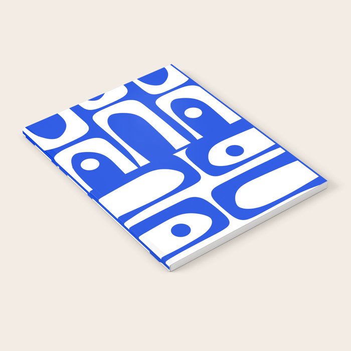 Mid Century Modern Piquet Multi Abstract Geometric Pattern Royal Blue and White Notebook Gallery Image 2