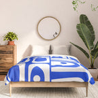 Mid Century Modern Piquet Multi Abstract Geometric Pattern Royal Blue and White Comforter Gallery Image 3